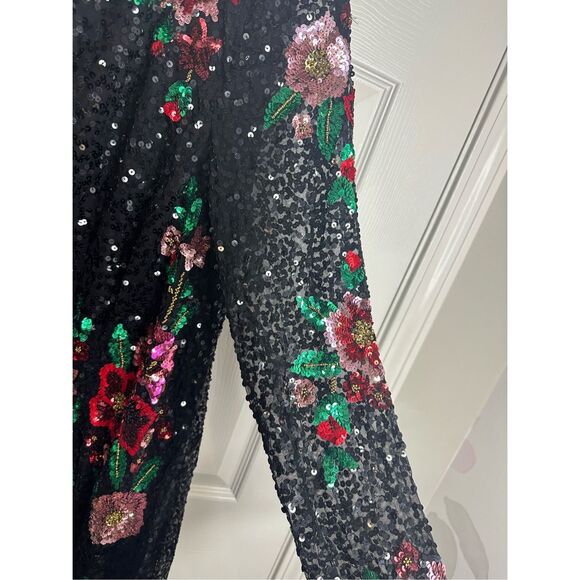 Mac Duggal Sz 16 Style5596 Black Floral Sequin Formal Evening Gown NWT MSRP $698 - Picture 9 of 12